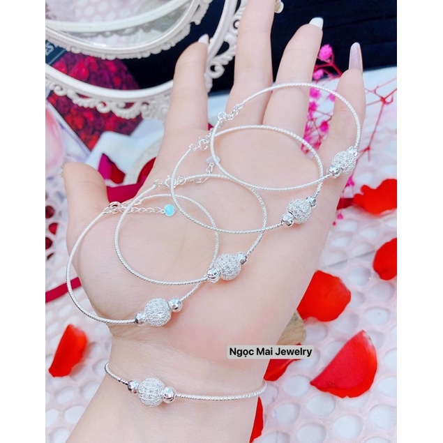 Lắc tay bạc dàng kiềng mix bi đá nhẹ nhàng sang trọng - Ngọc Mai Jewelry