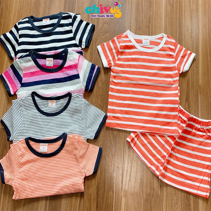 Đồ bộ bé trai bé gái chất cotton hoạ tiết kẻ nhiều màu sắc CHIVU's KID bộ cộc tay bé trai 1 2 3 4 5 6 7 tuổi