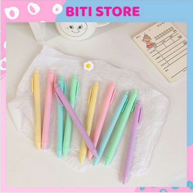 🍓Bút/Viết Bấm Bi Mực Đen Ngòi 0.5mm Vỏ Màu Pastel Ngọt Ngào BiTi BB483