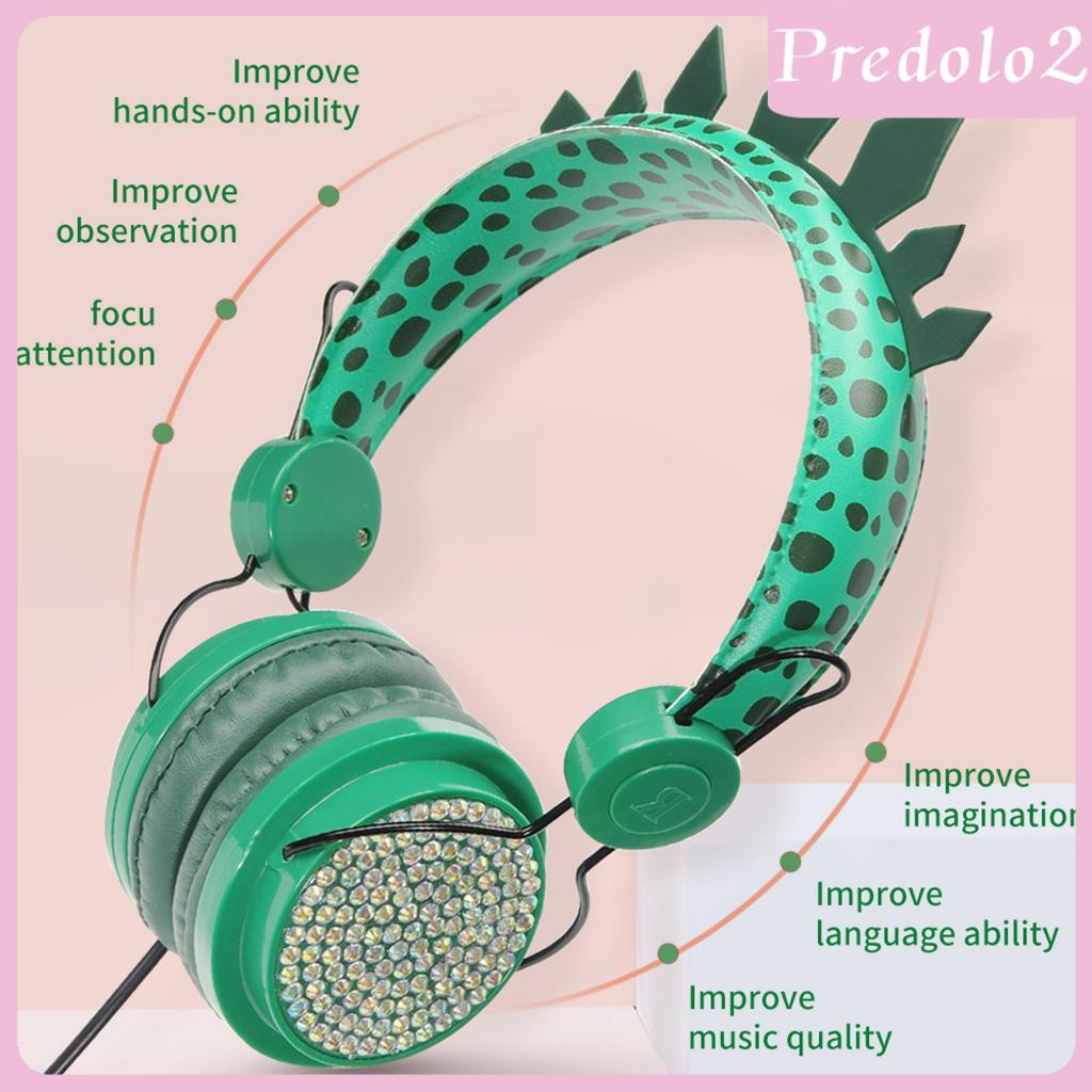 Lovely Dinosaur Cartoon Rhinestones Glitter Kids Wired Headphone for Boys