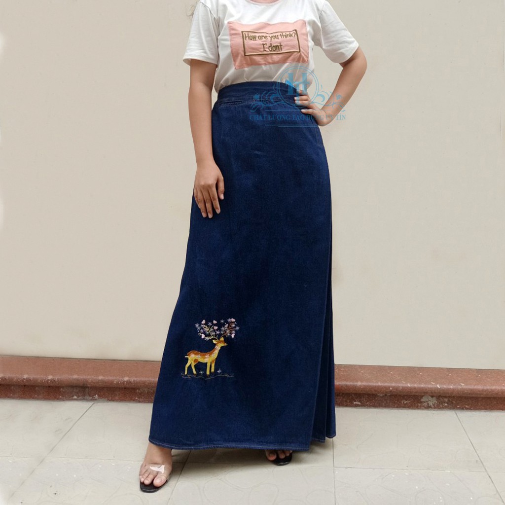 [MUA 2 GIẢM 5%] VÁY CHỐNG NẮNG JEAN CAO CẤP - Vải Jean mềm, mịn, chống nắng tốt có Chân váy dài thêu Họa tiết Nai Vàng | BigBuy360 - bigbuy360.vn
