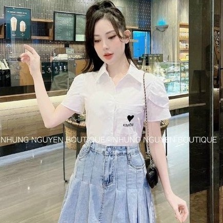 Áo sơ mi thêu trái tim và chữ  A15❤❤