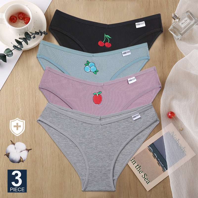 Set 3 quần lót CUTEBYTE cotton thêu hình trái cây xinh xắn dành cho nữ