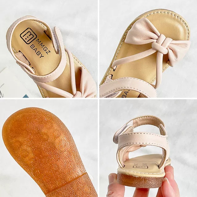 Sandal cho bé gái - dép quai hậu cho bé đế siêu dẻo, mềm, êm chân thắt nơ quai chéo H38 ( có video &amp; ảnh thật)