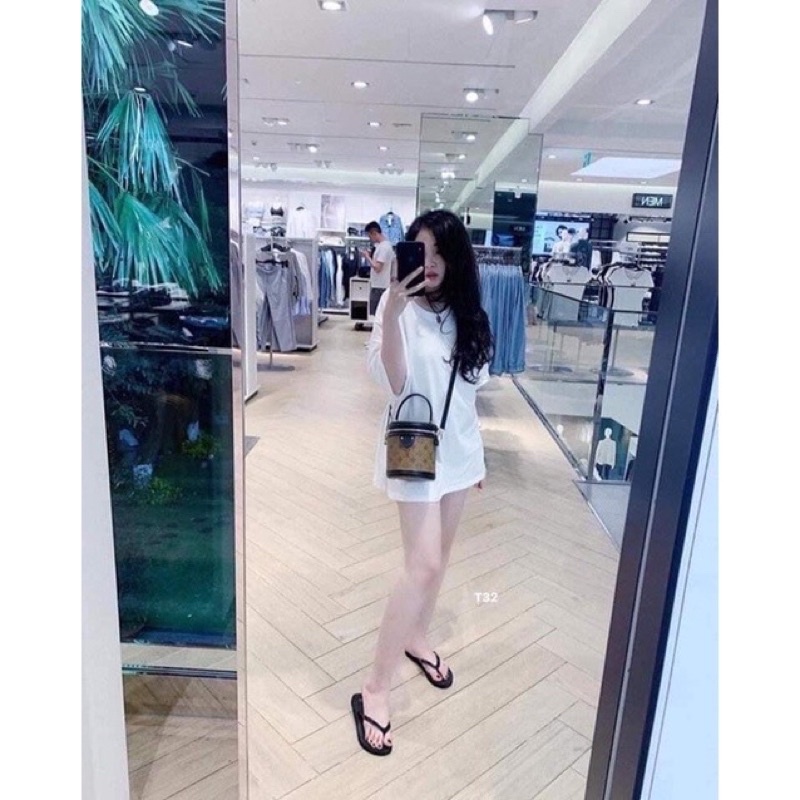 Túi Cốp Hoạ Tiết Lv Dáng Tròn, Túi Xách Nữ Mini Kèm Khăn