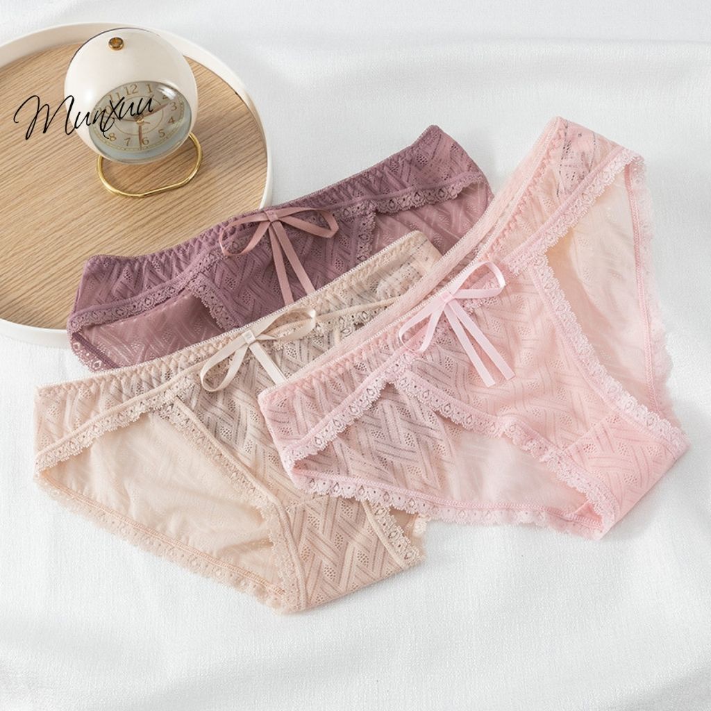 Quần lót nữ ren xuyên thấu gợi cảm MUNXUU, vải ren gấm cao cấp mềm mại thoáng mát- QC124
