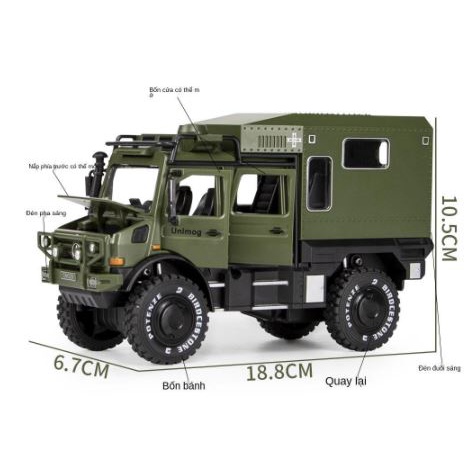 Mô hình xe Mercedes-Benz Unimog 1:28 U5000 kim loại ô tô đồ chơi trẻ em kéo lùi o to mini quà tặng, oto có đèn âm thanh