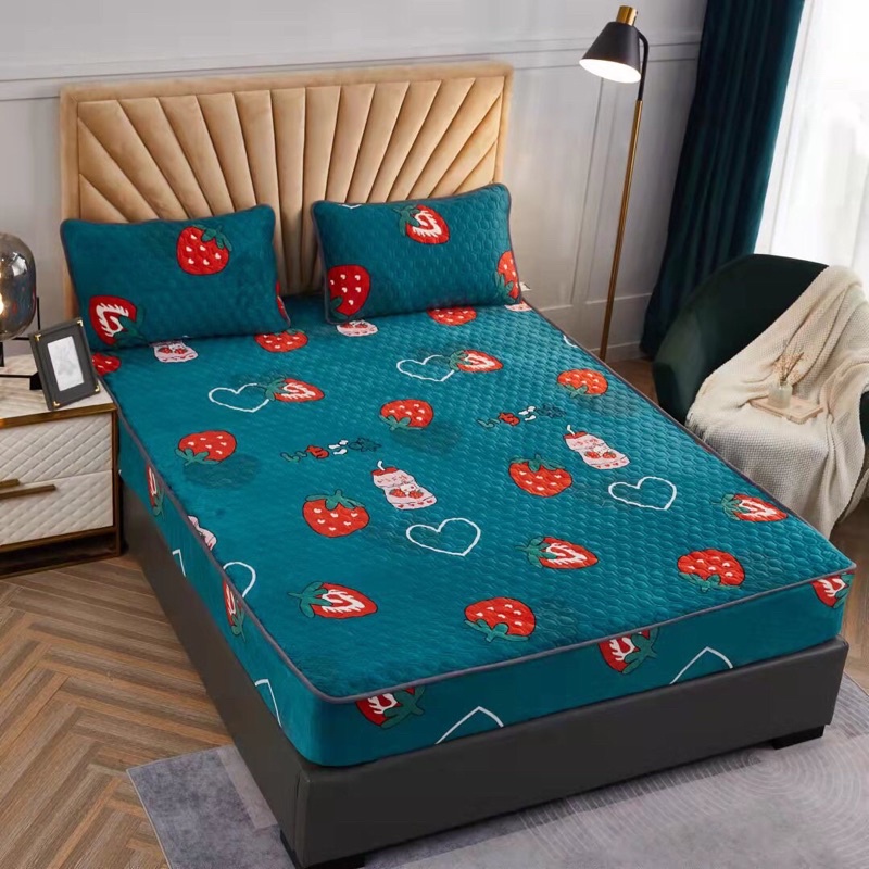 SÉT GA GỐI NỈ NHUNG TUYẾT SỮA TRẦN TRÁM HÀNG DÀY LOẠI 1