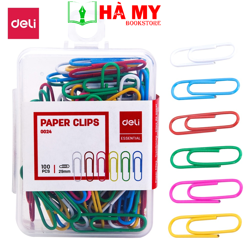 Kẹp giấy màu Deli 0024 dài 29mm - 1 hộp/100 cái