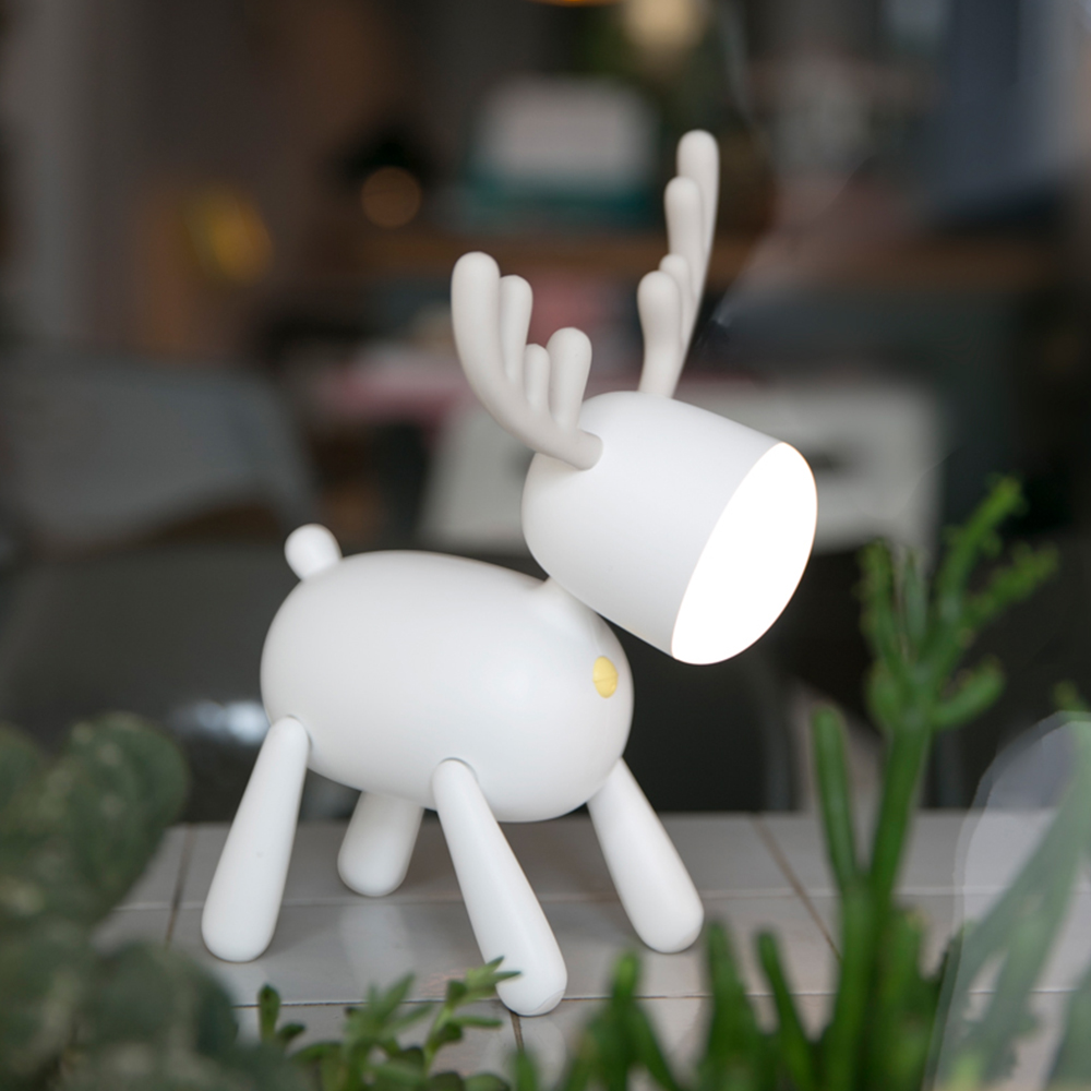 Uareliffe Đèn ngủ Reindeer có hẹn giờ thông minh Tắt USB Đèn đọc sách để bàn có thể sạc lại 2 chế độ Độ sáng Ánh sáng dịu Bảo vệ mắt Đèn LED Hình dáng dễ thương Đèn ngủ Phòng ngủ Đèn ngủ tại nhà