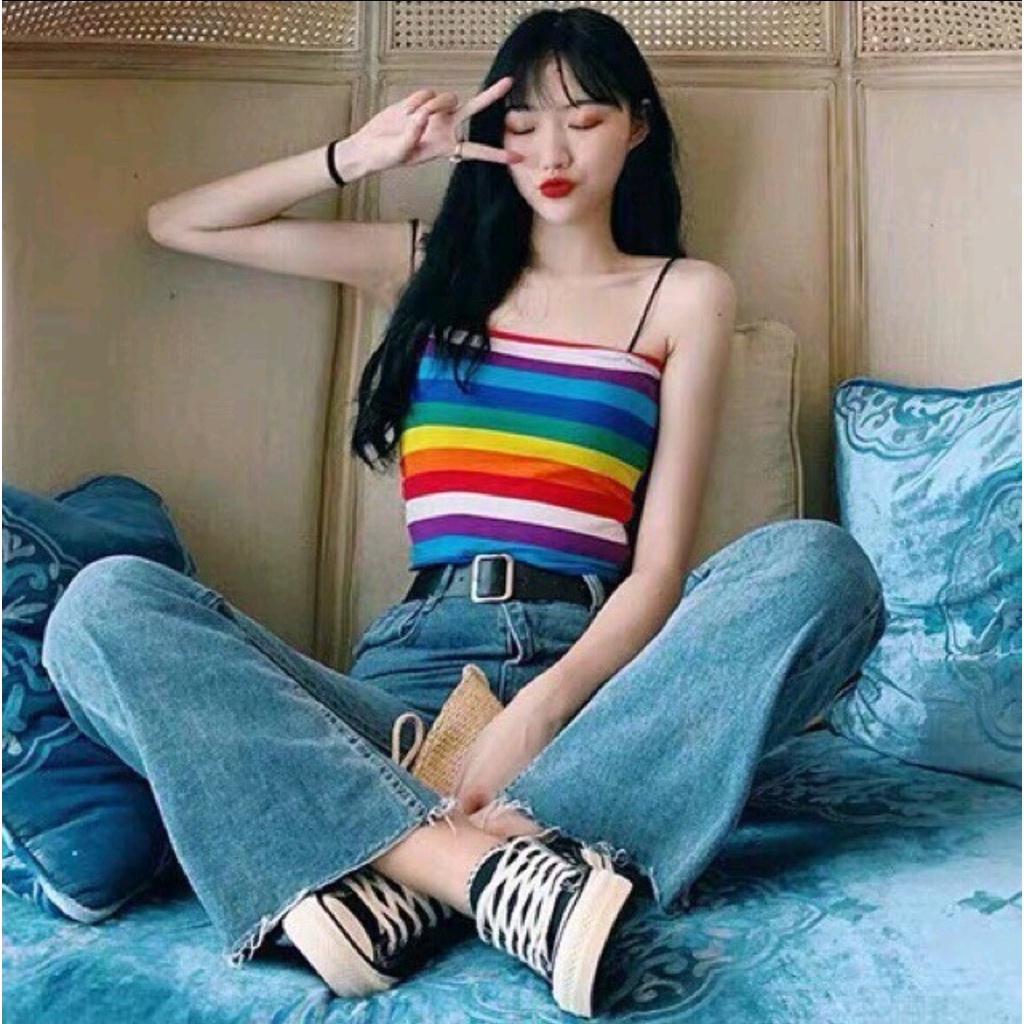 Áo croptop 2 dây cầu vồng ôm body - 732