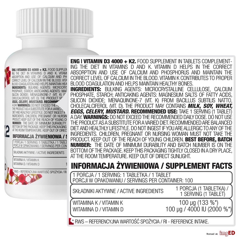 Ostrovit D3 4000 + K2 110 Viên, D3K2 hỗ trợ xương khớp