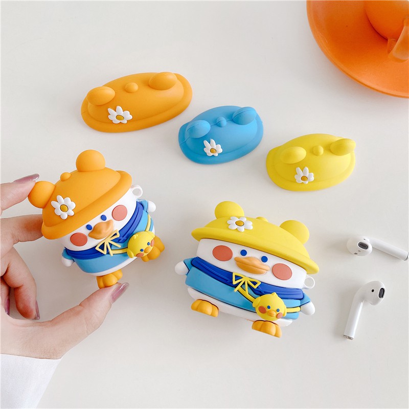 Vỏ bảo vệ đựng tai nghe Airpod 1/Airpod 2/Airpod pro Vịt - Duck  3 mũ Siêu Cute Bằng Sillicone Dẻo  Airpods- Dino Case