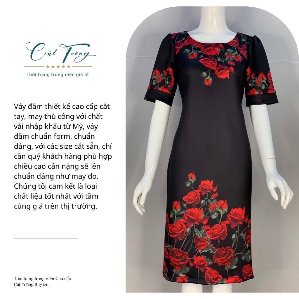 Đầm  trung niên - BigSize Sang Trọng, Quý Phái Thiết Kế 2021 - Đầm hoa hồng đỏ