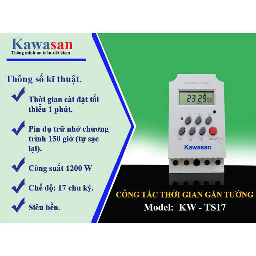 Công tắc hẹn giờ tưới cây, đèn sân vườn, bơm nước Kawasan TS17C