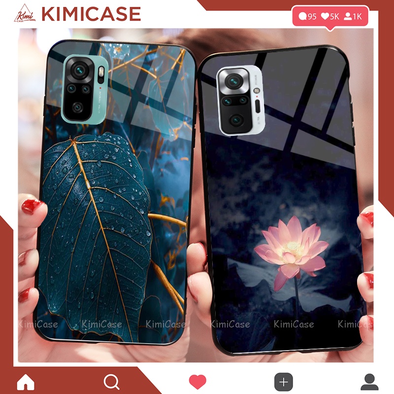 Ốp Xiaomi Redmi 10, Redmi Note 10 Note 10s , Note 10 Pro, K40 , K40 Pro , Poco F3 , Mi 11 lưng kính cường lực hoa lá