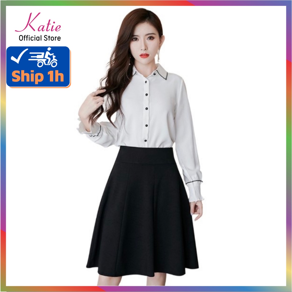 Chân Váy Xòe Công Sở Ngang Gối Màu Đen 55cm 2 Túi Katie Chất Tuyết Mưa Cao Cấp Không Nhăn Váy Xòe Bigsize 40 - 80kg X55