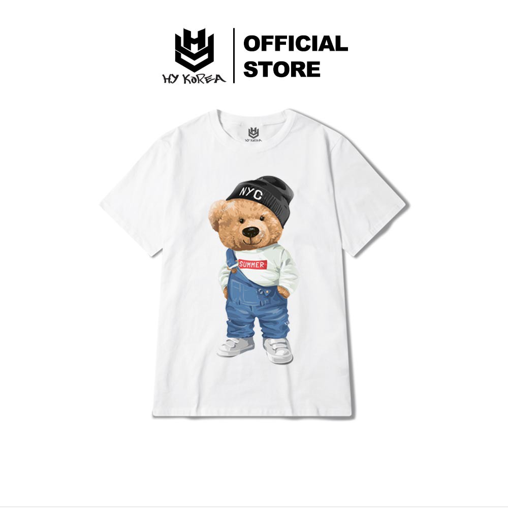 Áo Thun Tay Lỡ HY Korea In Hình Gấu Đội Mũ NYC 194