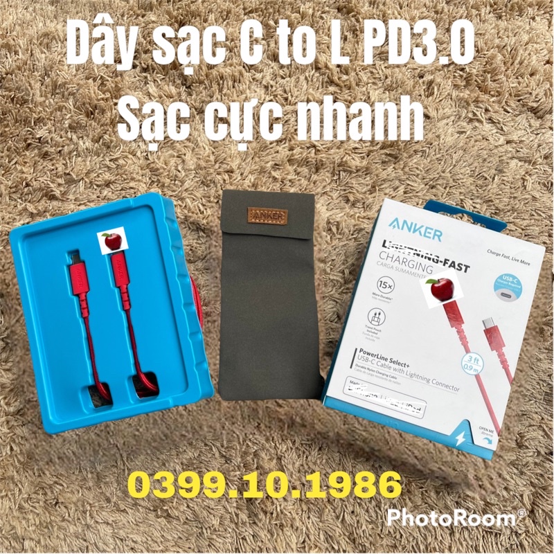 Dây sạc nhanh Anker C to L- A8617 bọc dù dài 0.9m, sạc thiết bị Táo Khuyết siêu nhanh và cực bền