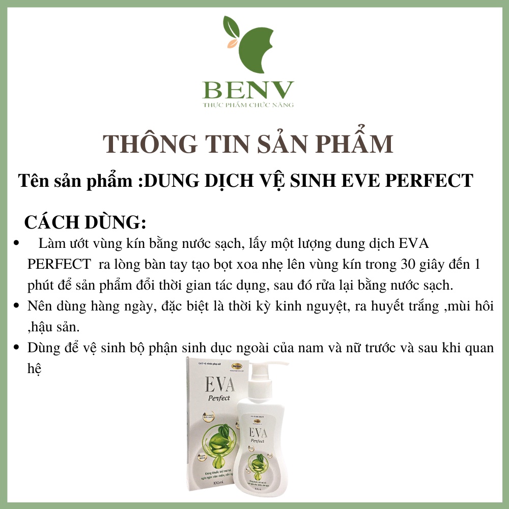 Lọ dung dịch vệ sinh EVA Perfect 100ml hỗ trợ giảm nấm ngứa, viêm nhiễm, chiết xuất tinh dầu bạc hà dành cho nam và nữ
