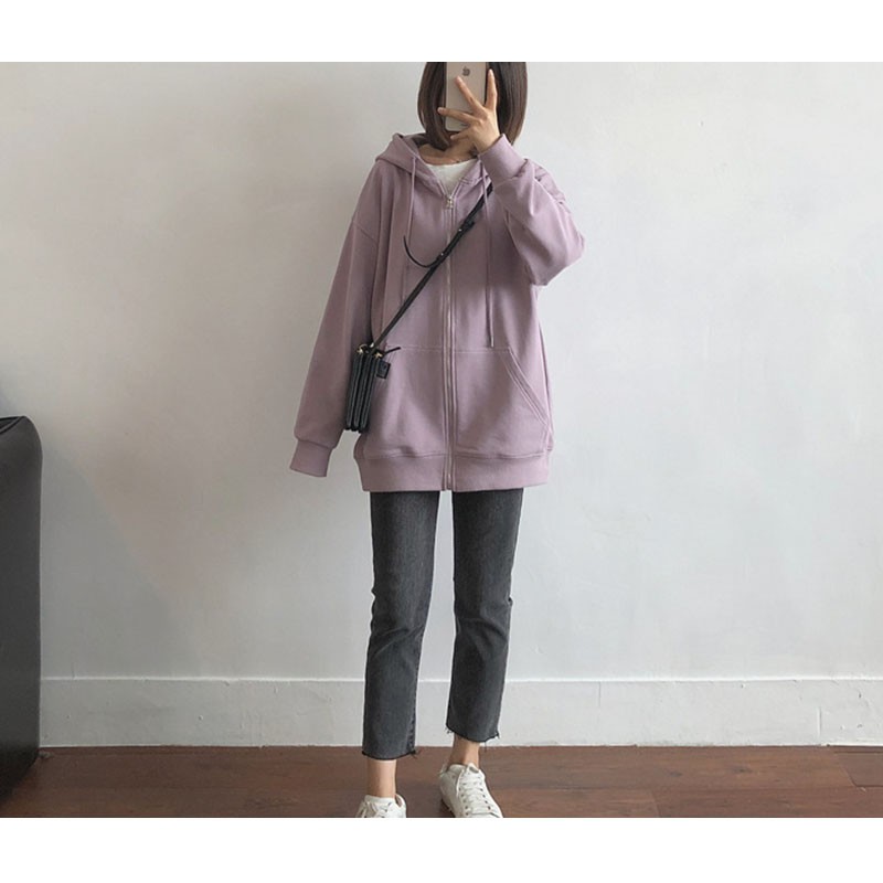 Áo Hoodie Khóa Kéo Thời Trang Đơn Giản Cho Nữ