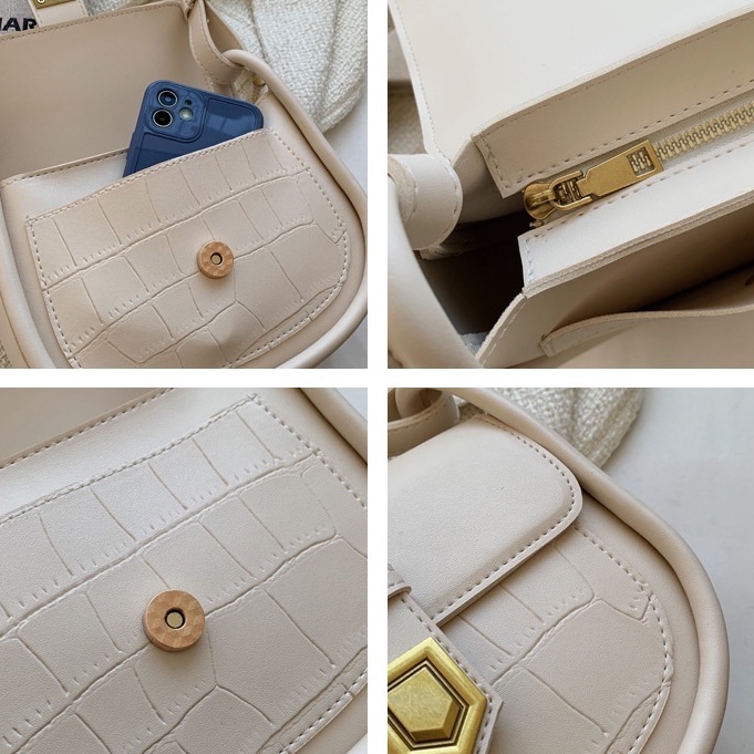 Túi xách nữ kẹp nách đeo chéo da mềm viền vòm khóa nhọn cao cấp CV35