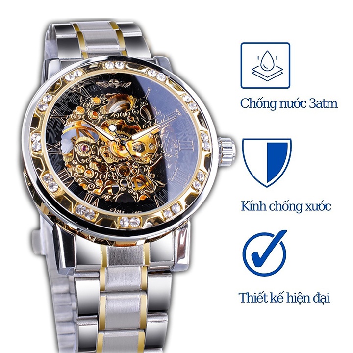 Đồng Hồ Nam Automatic, Đồng Hồ Cơ Lộ Máy Cao Cấp Tự Động Lên Dây Cót Khi Đeo, Lộ Cơ Mặt Và Đáy, Mặt Kính Chống Xước, Chố