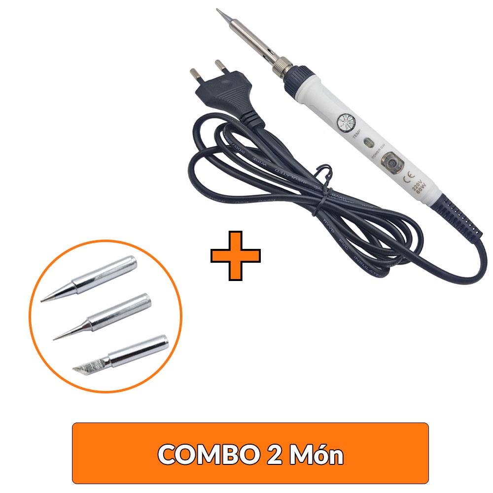 COMBO Mỏ hàn điều chỉnh nhiệt độ NO.901 KS801A 60W kèm phụ kiện 3 mũi hàn 936 | thiếc hàn + nhựa thông | đế gác mỏ hàn