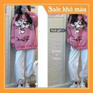 ❤FREE SHIP❤ SALE SIÊU SỐC| Sét Áo Nỉ Hổ Hồng Mix Quần Thụng Bom Trắng Siêu Hot Chất Nỉ Tàu Cao Cấp Siêu Dầy Mịn