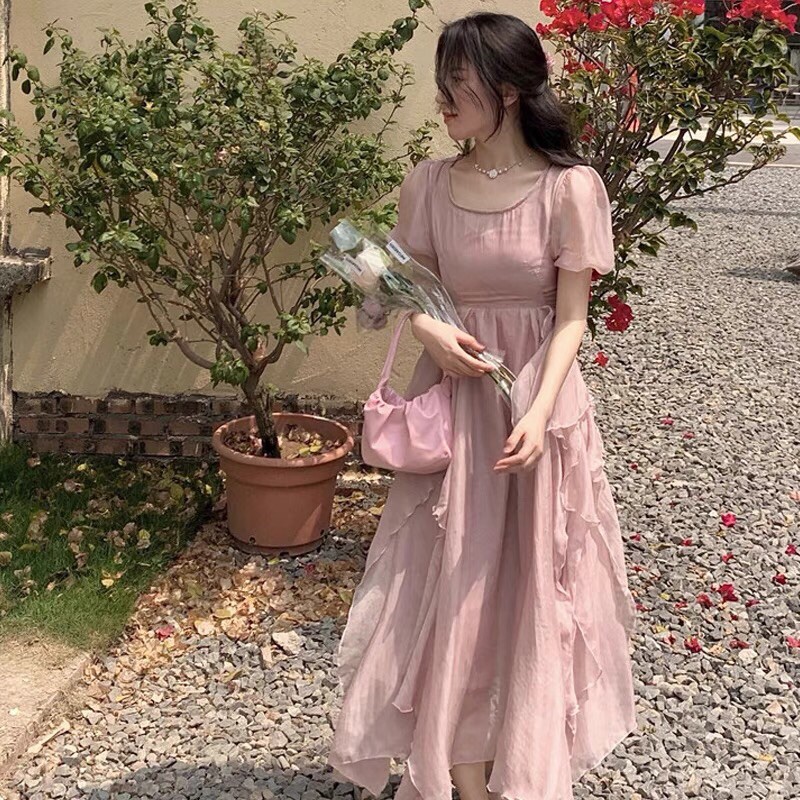[ORDER] Đầm hồng công chúa voan bồng bềnh siêu xinh, đầm tiểu thư dáng dài thanh lịch