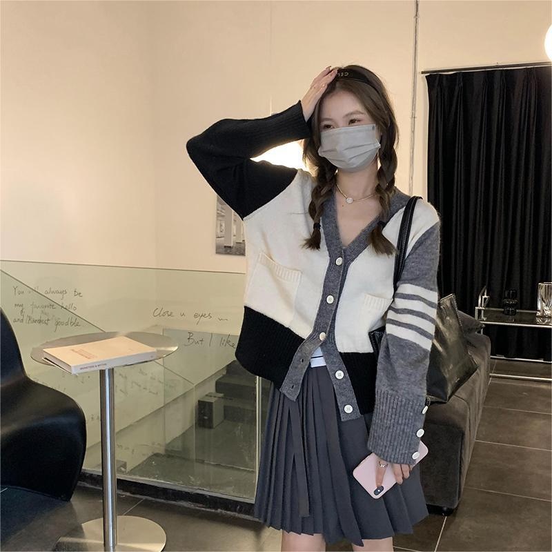 ZHELIHANGFEI Áo Cardigan Dệt Kim Tay Dài Cổ Chữ V Lưng Cao Dáng Ôm Đơn Giản Dễ Phối Đồ