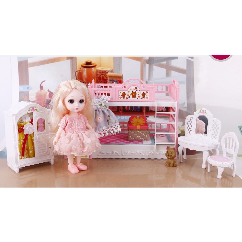 Set Búp Bê Khớp 15cm + Giường 2 Tầng