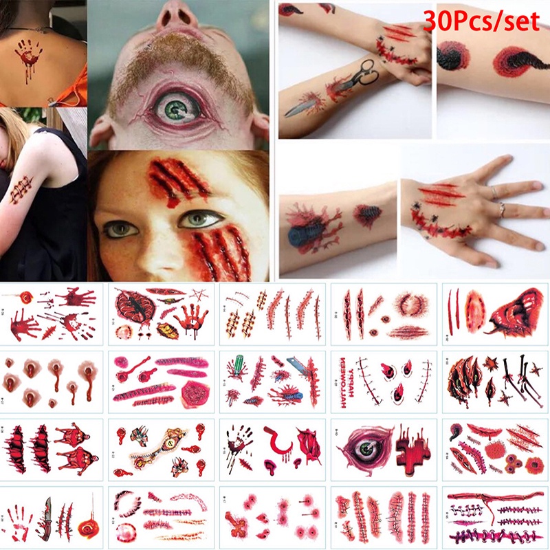 Set 30 Tấm Hình Xăm Dán Vết Sẹo Ma Cà Rồng Hóa Trang Halloween Độc Đáo