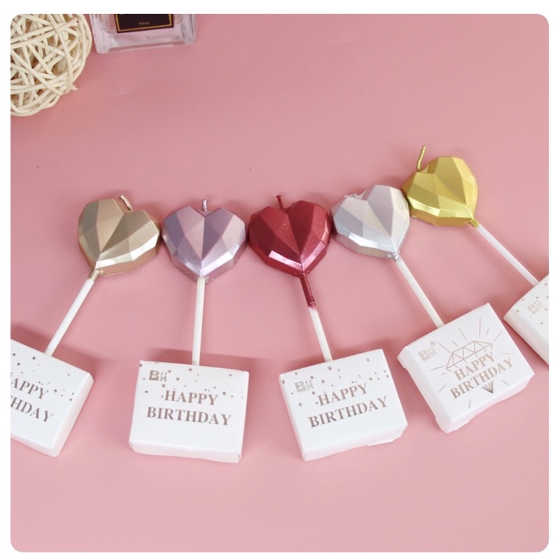 Nến Tim Mạ Nhũ Lấp Lánh Trang Trí Bánh Kem - Yori Party