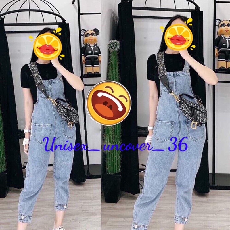 Quần Yếm Jeans Bò Nữ Cúc Gấu UZZLANG UNISEX