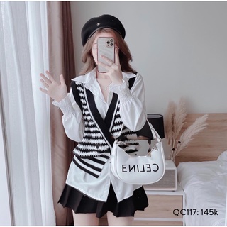 Áo len ghile sọc nữ hàng quảng châu vải len mềm mịn kiểu dáng hàn quốc CHIBEST QC117