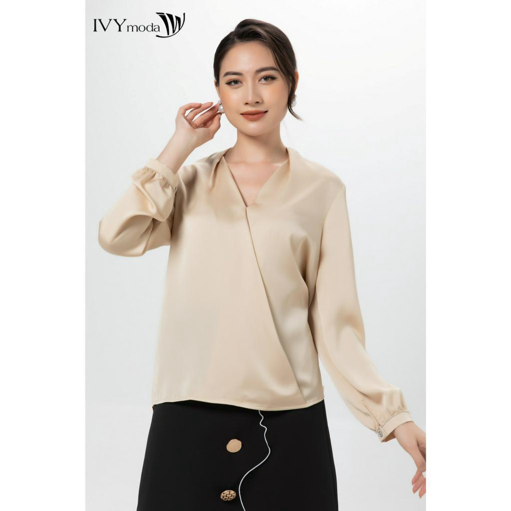 Áo sơ mi nữ lụa cổ kiểu IVY moda MS 17M6841