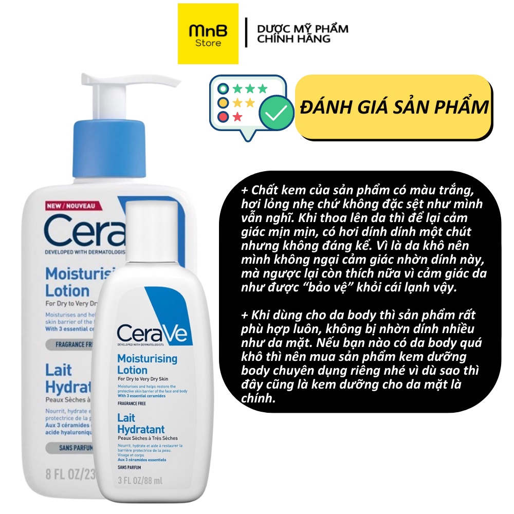 Kem dưỡng ẩm phục hồi da Cerave Moisturizing Lotion Lait Hydratant mỹ 20ml