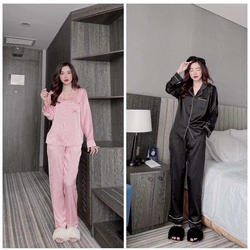 Bộ ngủ pijama trơn chất lụa satin mát lịm