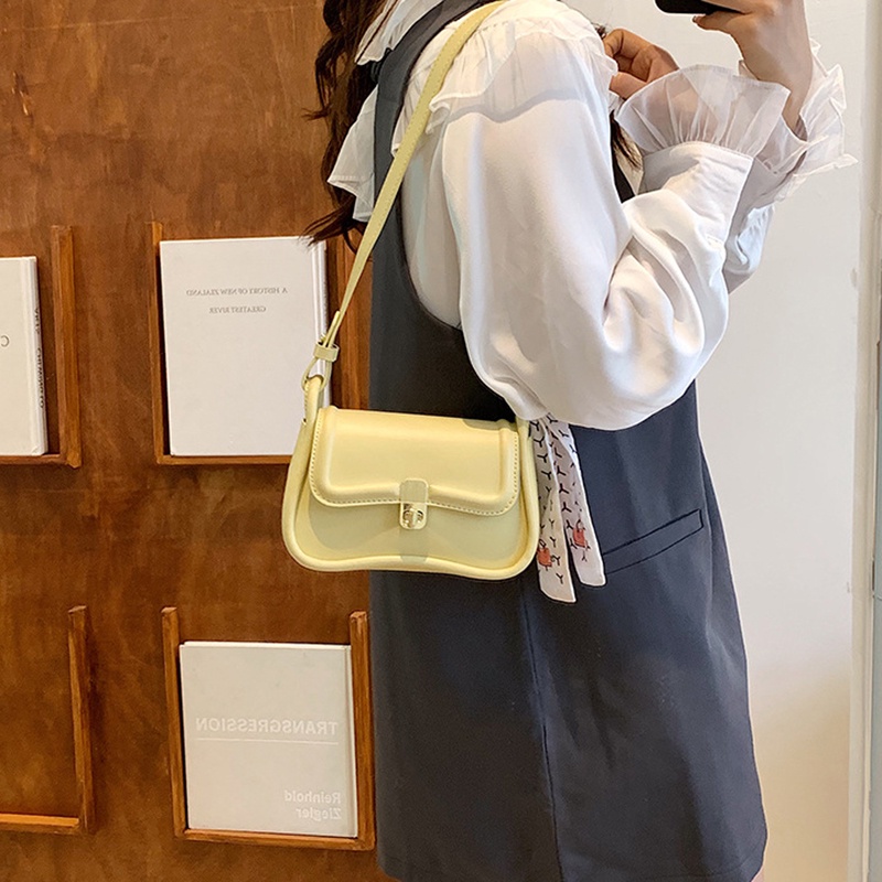 Túi xách IELGY đeo vai bằng vải màu trơn phối khăn trang trí thời trang cho nữ