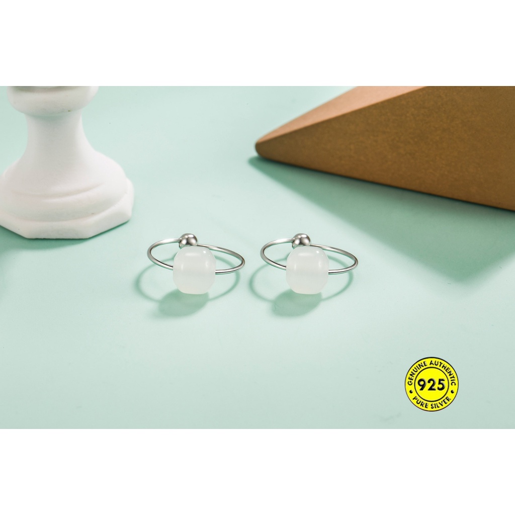 Bông Tai Mạ Bạc 925 Đính Ngọc Bích Thời Trang Cho Nữ