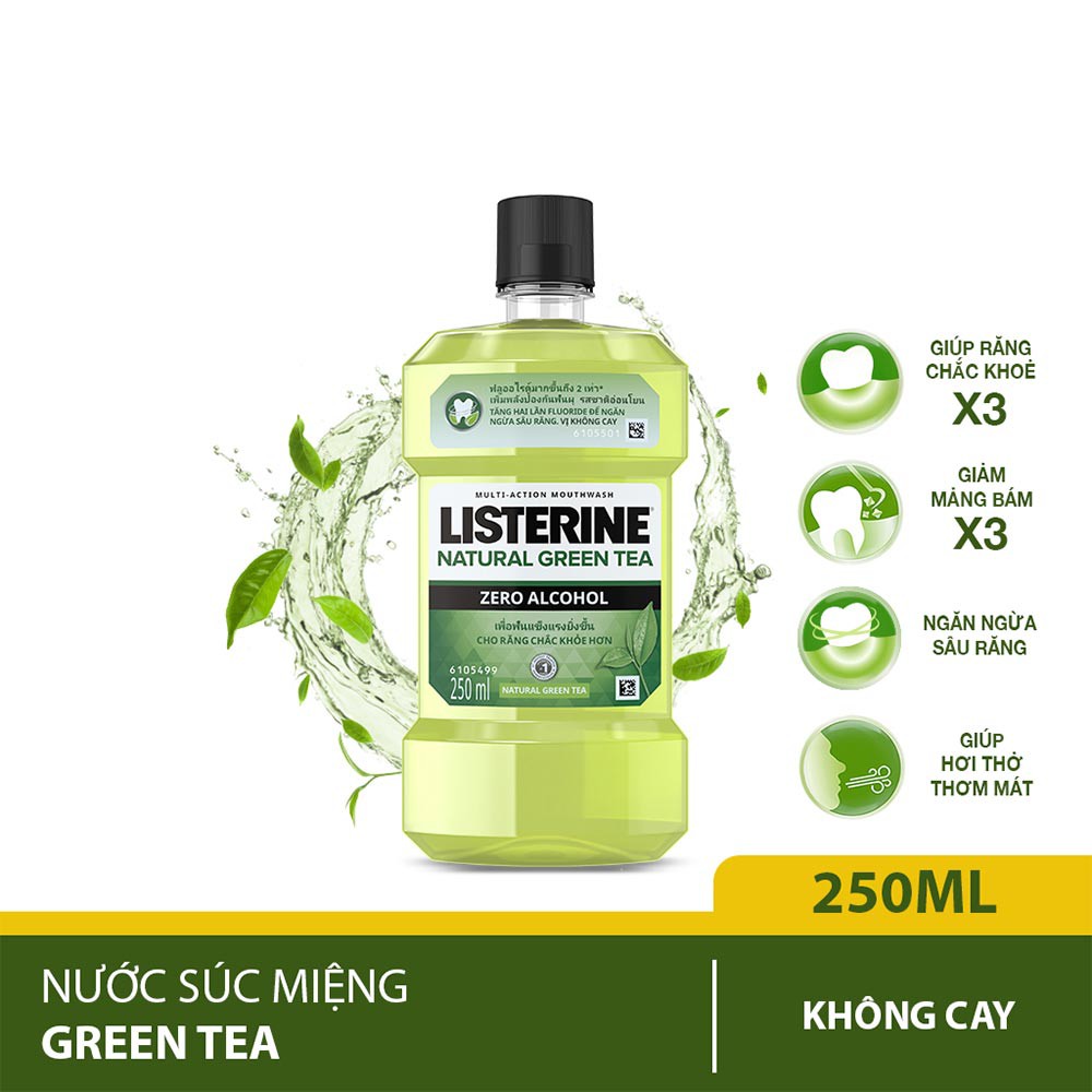 Nước súc miệng chiết xuất trà xanh Listerine Natural Green Tea 250ml (Thái Lan)