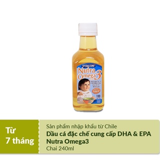 Dầu cá ăn dặm Nutra Omega 3 - Nhập khẩu từ Chi lê 240ml bổ sung DHA & EPA cho trẻ từ 7 tháng tuổi