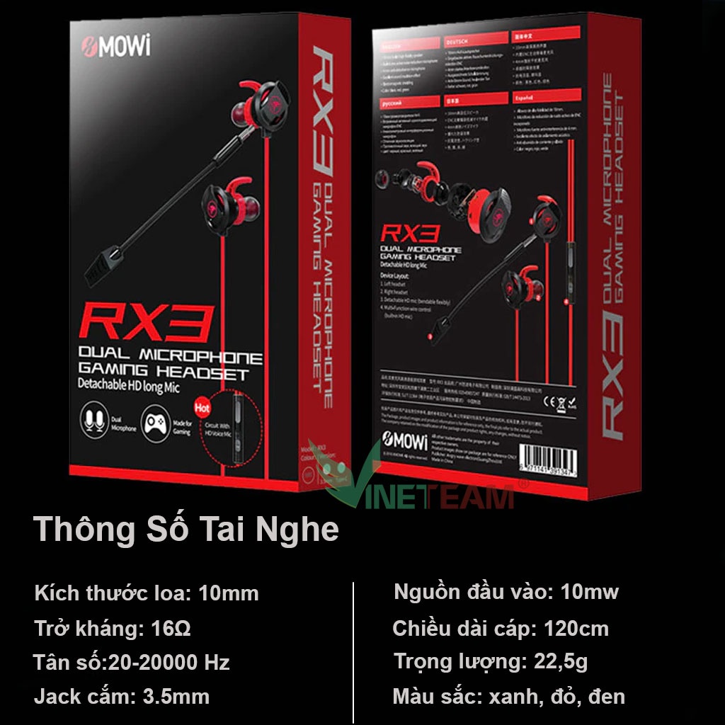Tai nghe gaming XMOWI RX3 2 mic đàm thoại khử ồn chơi cực tốt game PUBG COD FREE FIRE tặng cáp chuyển đổi 3.5