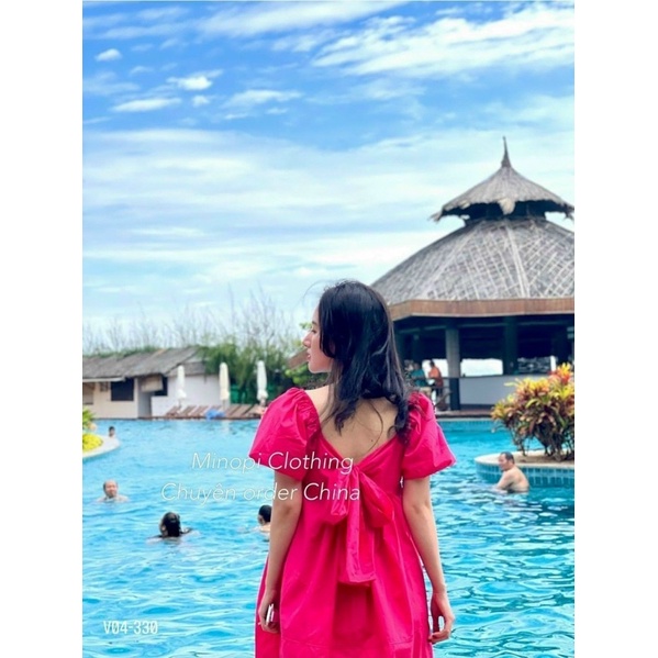 Đầm babydoll nơ lưng tay bồng KC(ảnh thật)