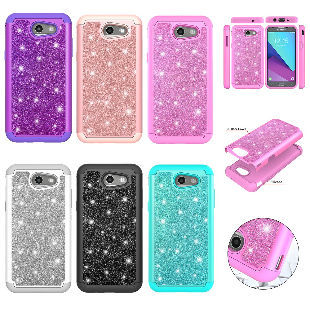 For Samsung J3 (2017) US/J3 Prime/J3 Emerge/J327 Casing Glitter 2 in 1 Design