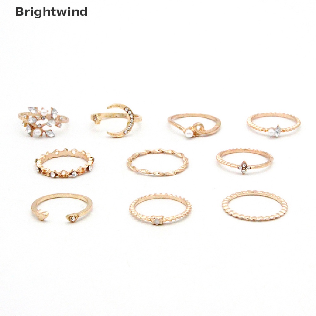 [Brightwind] 10Pcs/set Moon Star Rings Women Girls Bohemian Jewellery set Gifts Accessories Hot Sell
