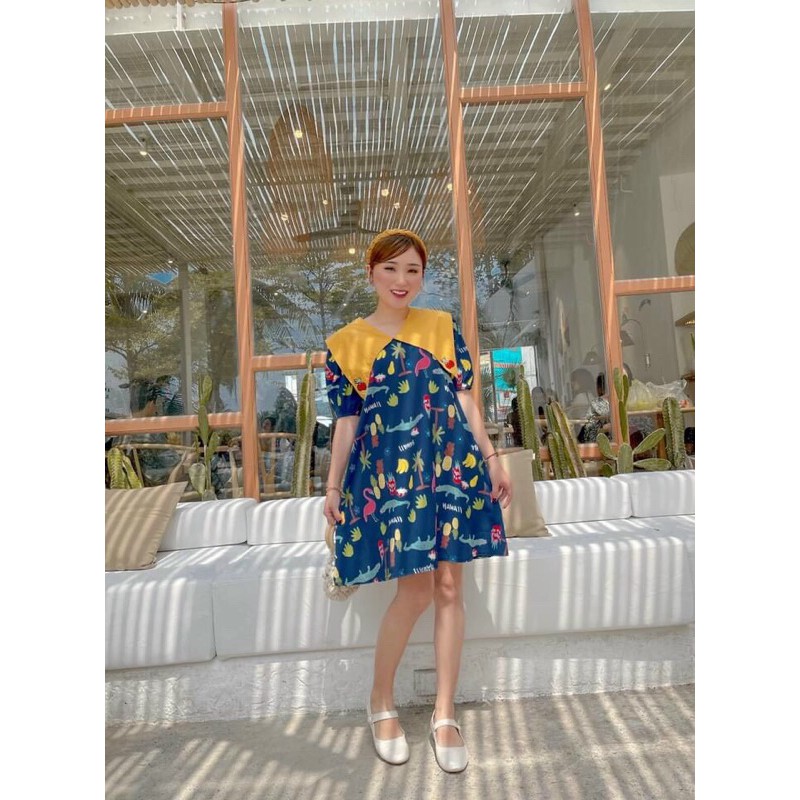 Đầm suông hoạ tiết cổ phối, thiết kế siêu xinh siêu trắng da | BigBuy360 - bigbuy360.vn