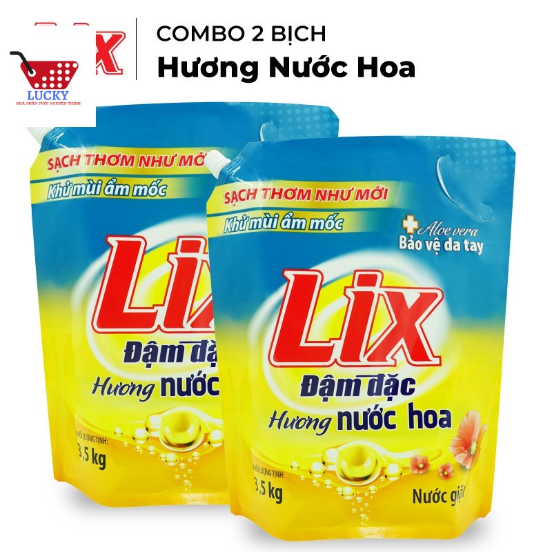 Combo 2 Túi Nước giặt Lix Đậm Đặc Hương Nước Hoa 3.5Kg - Tẩy Sạch Cực Mạnh Vết Bẩn