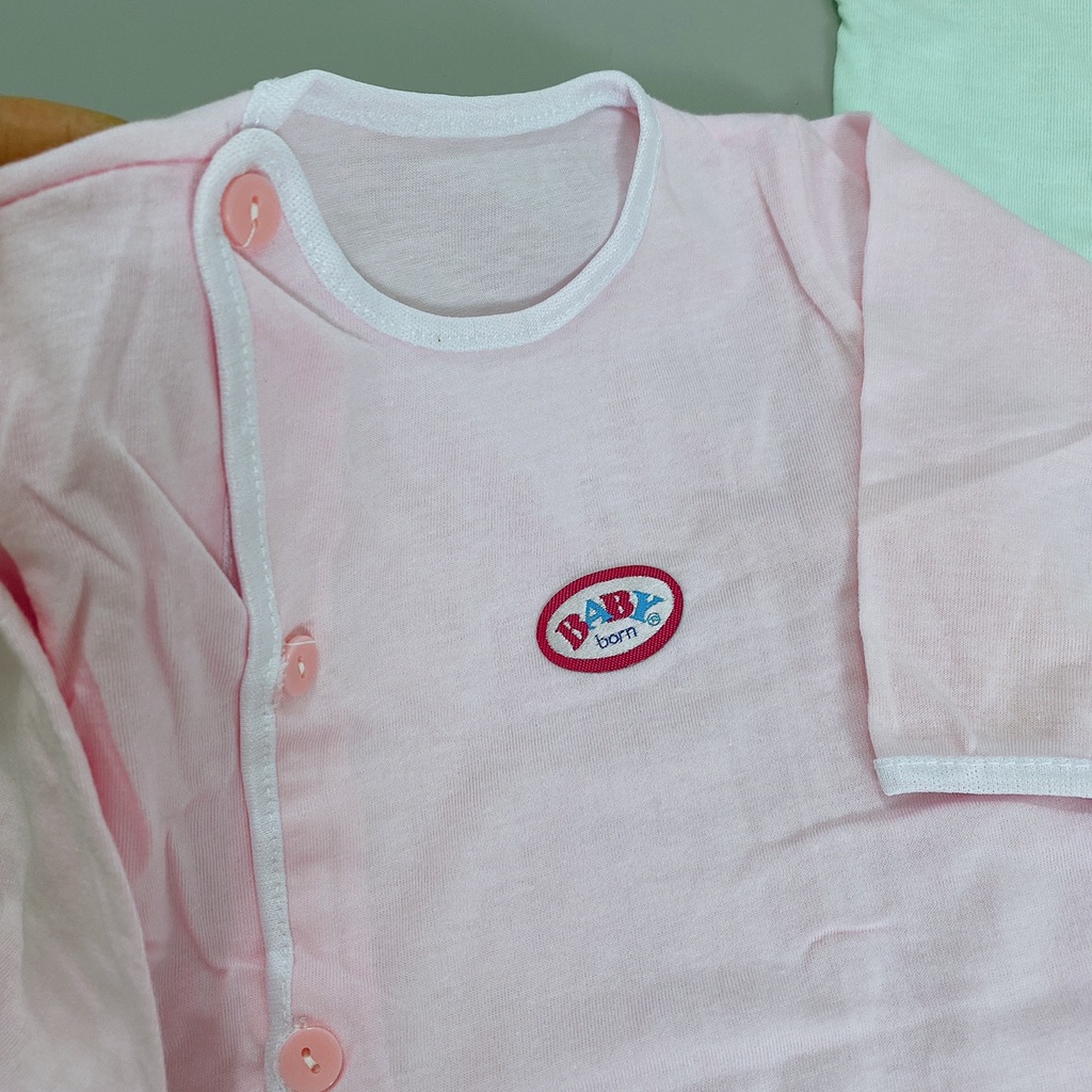 Áo sơ sinh dài tay Baby Born sơ sinh chất liệu vải cotton màu trắng, có các màu viền cổ
